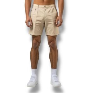 Nordstrom Pleated Shorts 36W Beige Smartcare 100% Supima Cotton Wrinklefree